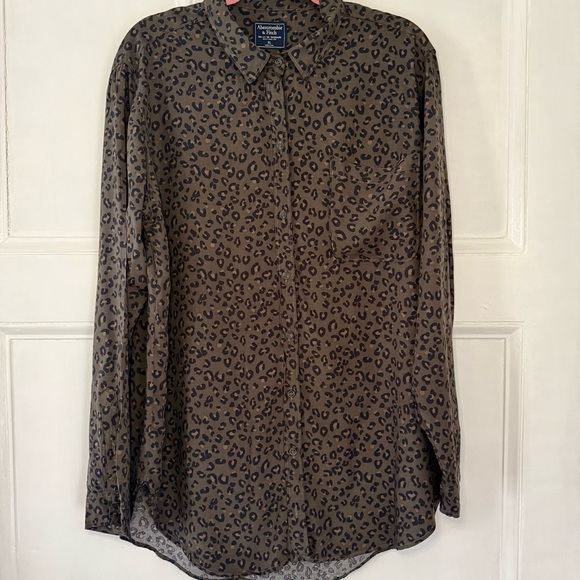 Abercrombie & Fitch Tops - Abercrombie & Fitch Olive Leopard Print Button-Down Shirt - XL